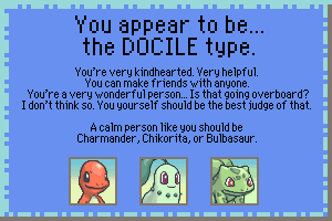 My Ultimate Pokemon Mystery Dungeon Personality Quiz result